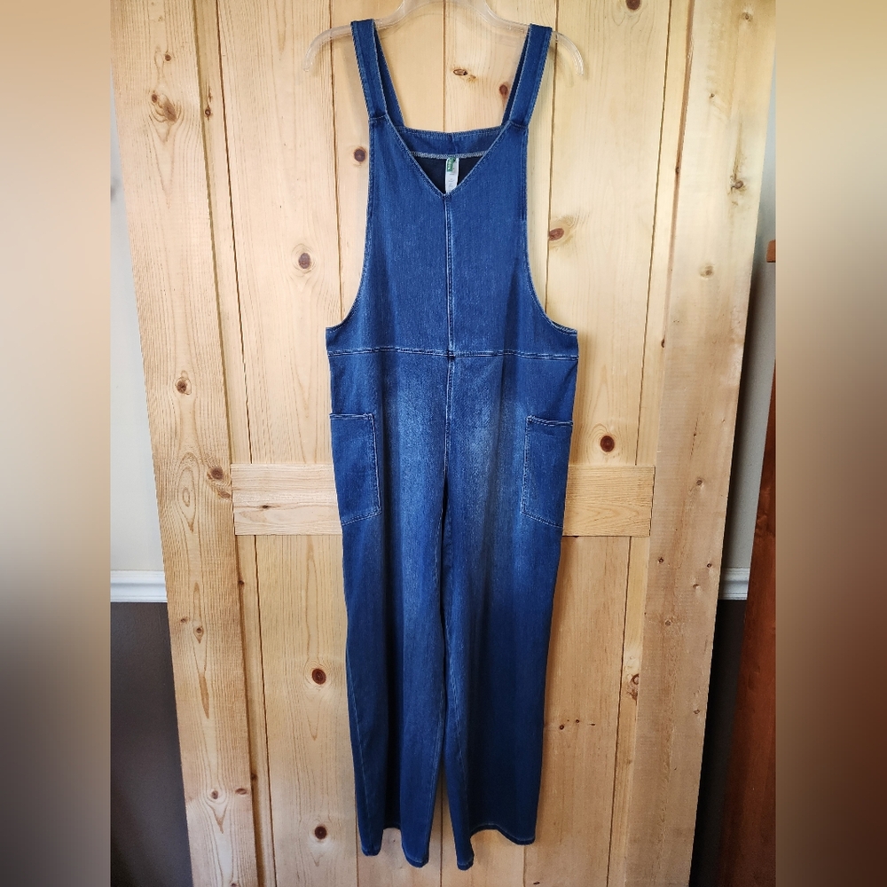 Halara Flew V-Neck Pocket Washed Denim Boho Casual Pull-on Overalls NWT